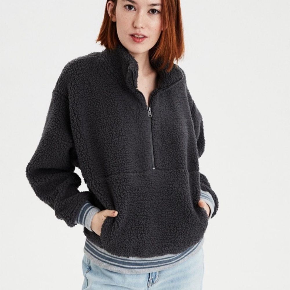 American Eagle Outfitter Grey Fuzzy Teddy Sherpa M - Picture 13 of 13